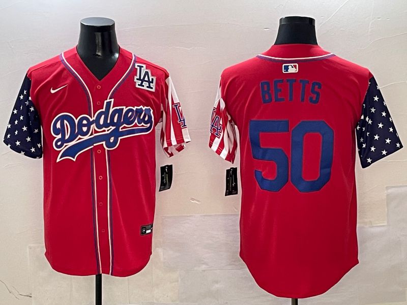 Men Los Angeles Dodgers #50 Betts Red a generation of national flags Joint name 2025 Nike MLB Jersey style 10->los angeles dodgers->MLB Jersey